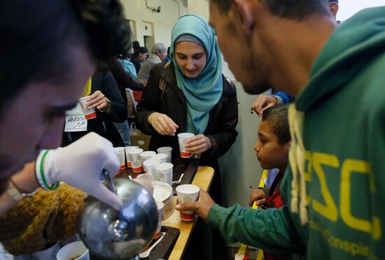 Refugees from Middle East at Westbahnhof railway station in Vienna