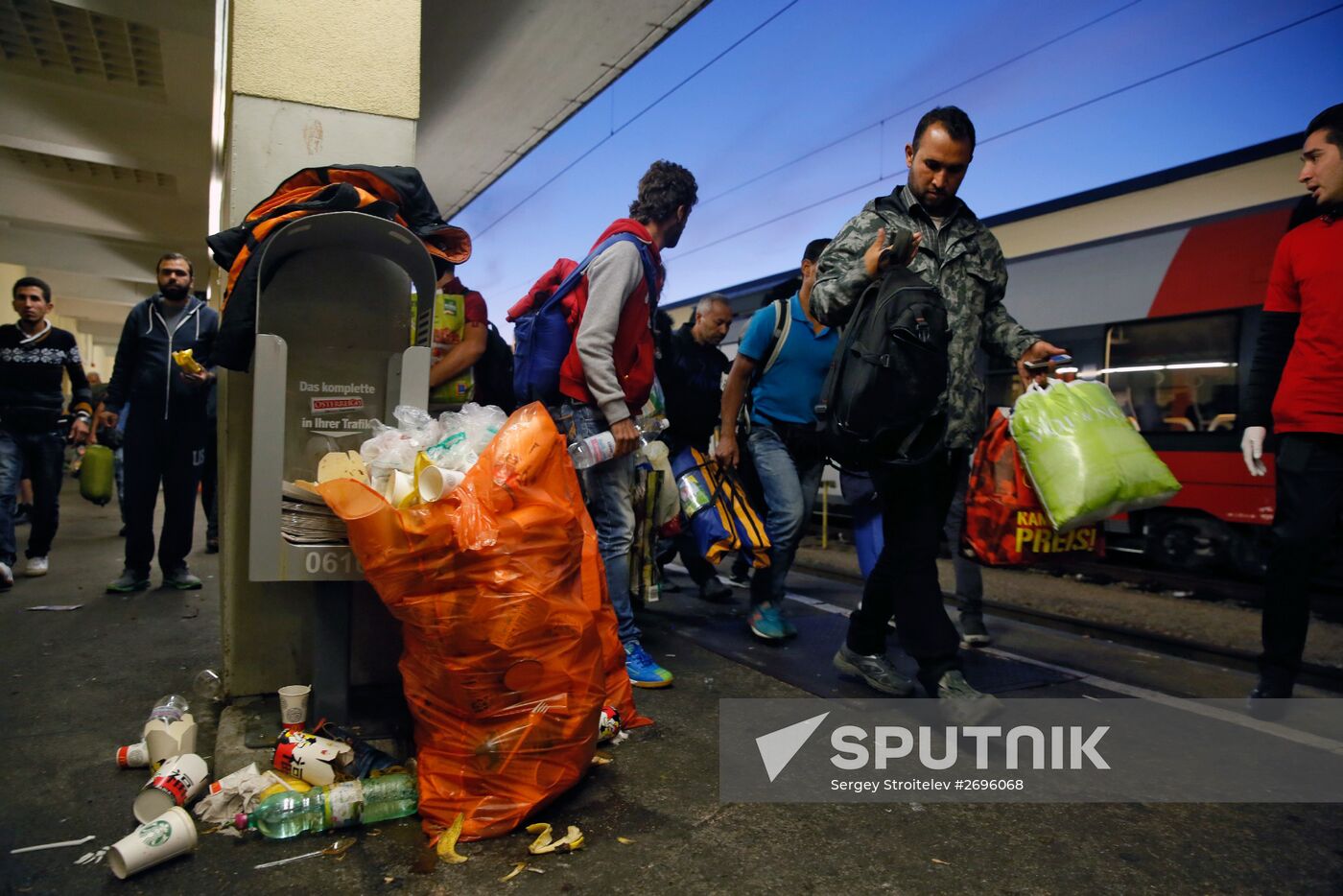 Refugees from Middle East at Westbahnhof railway station in Vienna