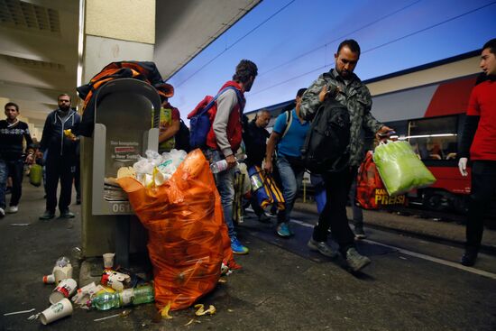 Refugees from Middle East at Westbahnhof railway station in Vienna