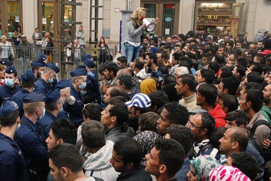 Refugees at Keleti railway station in Budapest