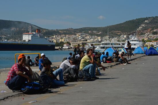 Immigrants from the Middle East on Lesbos island in Greece