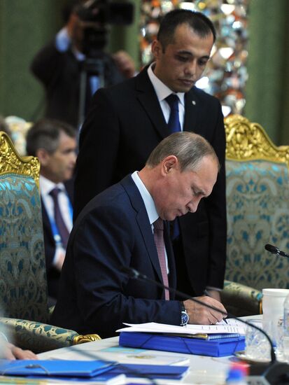 Russian President Vladimir Putin attends Collective Security Treaty Organization summit in Tajikistan