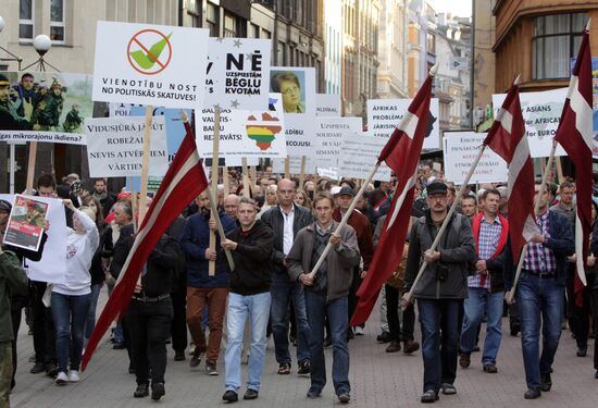 Protest against refugee intake in Riga