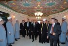 September 23, 2015. Russian President Vladimir Putin, center, tours the renovated Moscow Cathedral Mosque after the opening ceremony. Chairman of the Russian Muftis Council Ravil Gainutdin, background, third right. President of Turkey Recep Tayyip Erdogan, background, center. Location: Russia, Moscow. Author: Alexei Druzhinin/Sputnik. President Vladimir Putin attends opening of renovated Moscow Cathedral Mosque