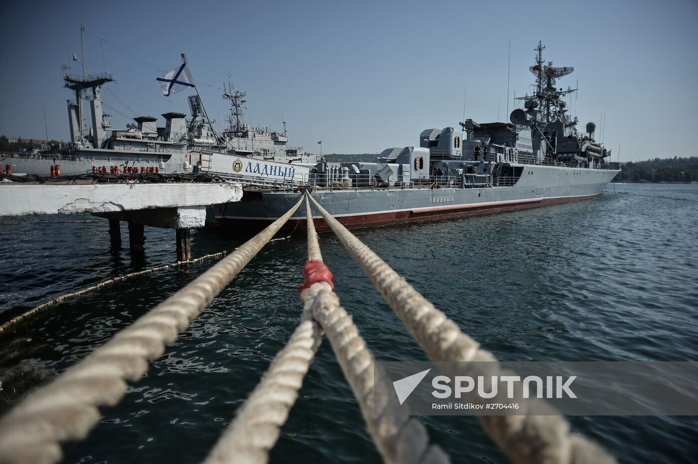 The escort ship Ladny prepares to sail to the Mediterranean Sea