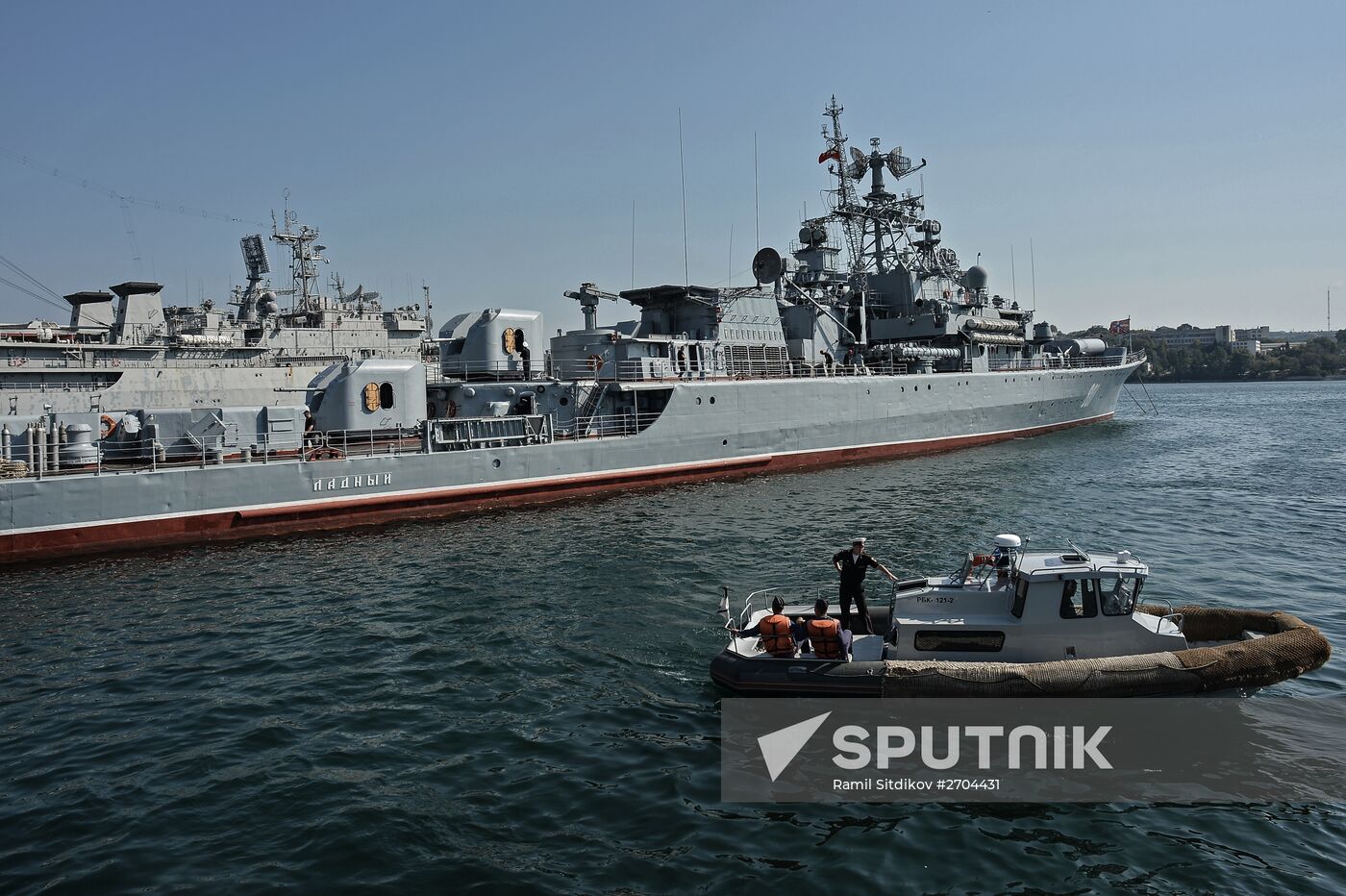 The escort ship Ladny prepares to sail to the Mediterranean Sea