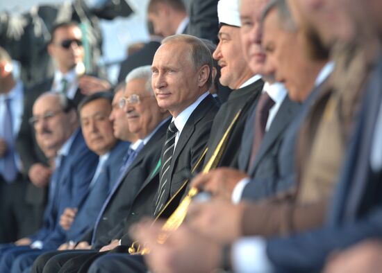 President Vladimir Putin at ceremony to open renovated Moscow Cathedral Mosque
