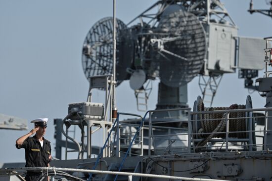 The Ladny destroyer escort about to sail to the Mediterranean Sea