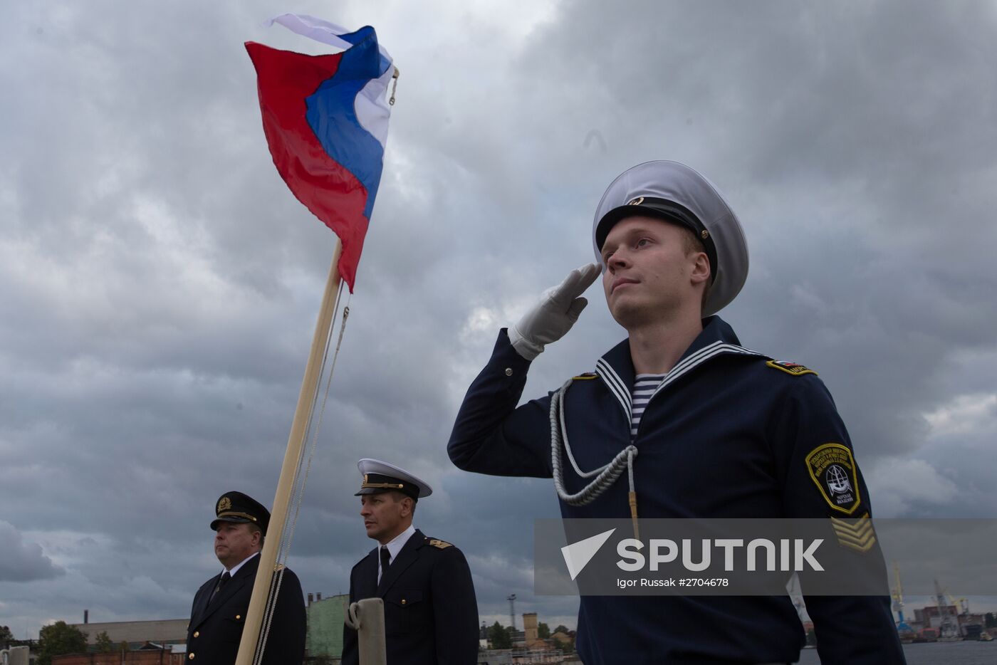 Hoisting the Russian state flag aboard the icebreaker Vladivostok