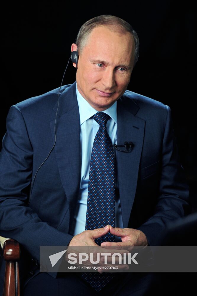 Russian President Vladimir Putin gives interview for CBS and PBS channels