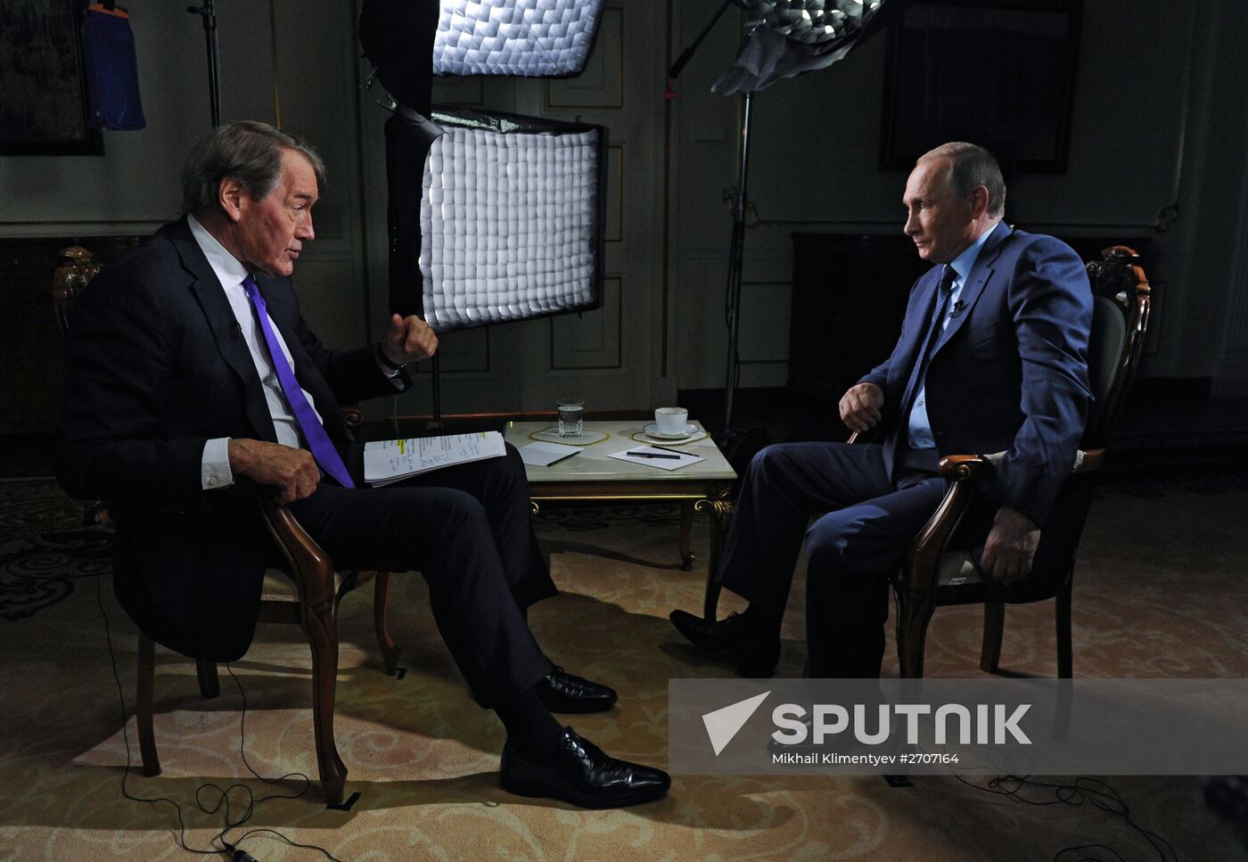 Russian President Vladimir Putin gives interview for CBS and PBS channels