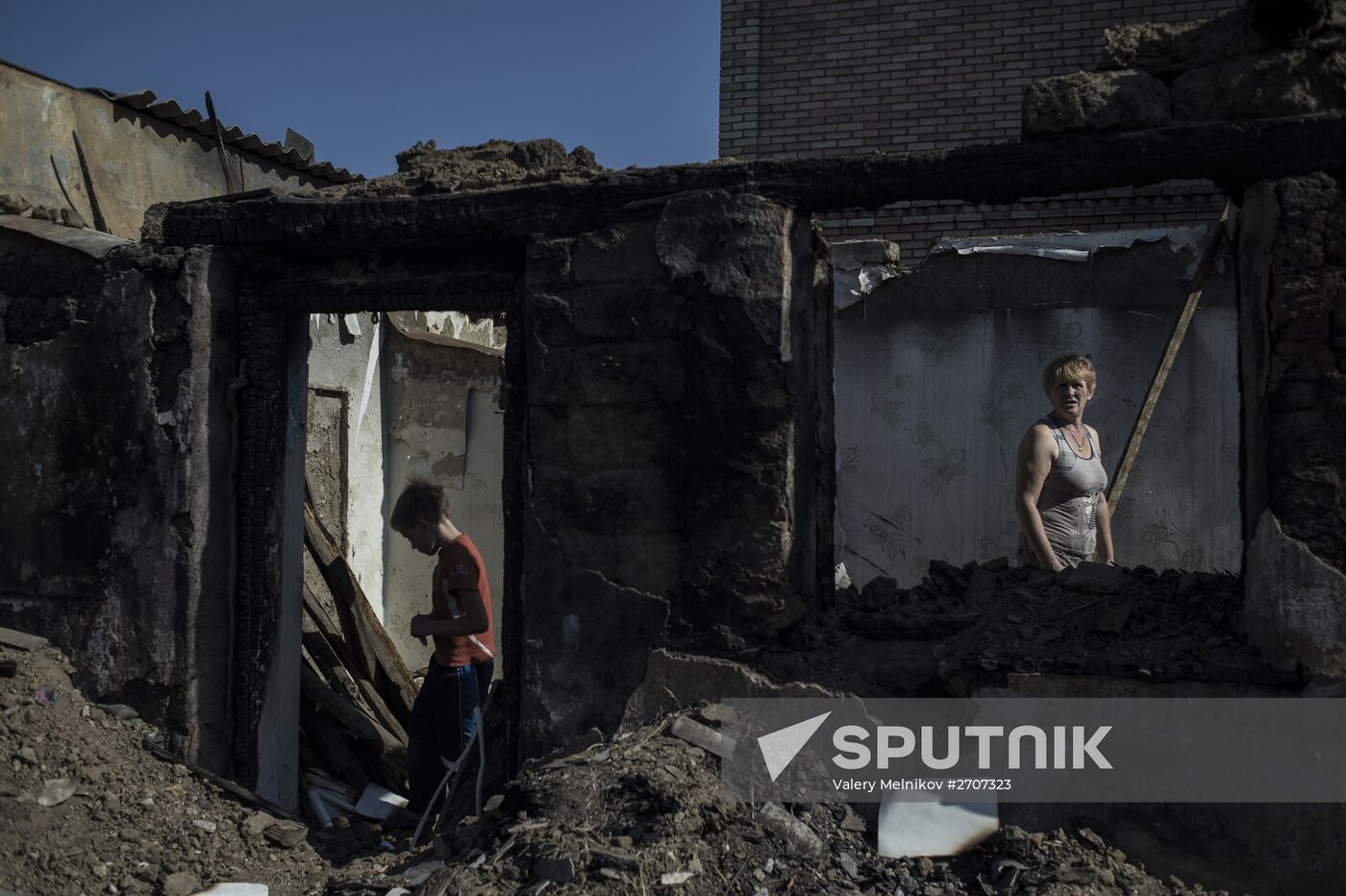 Residents of Staromikhailovka village in Donetsk region