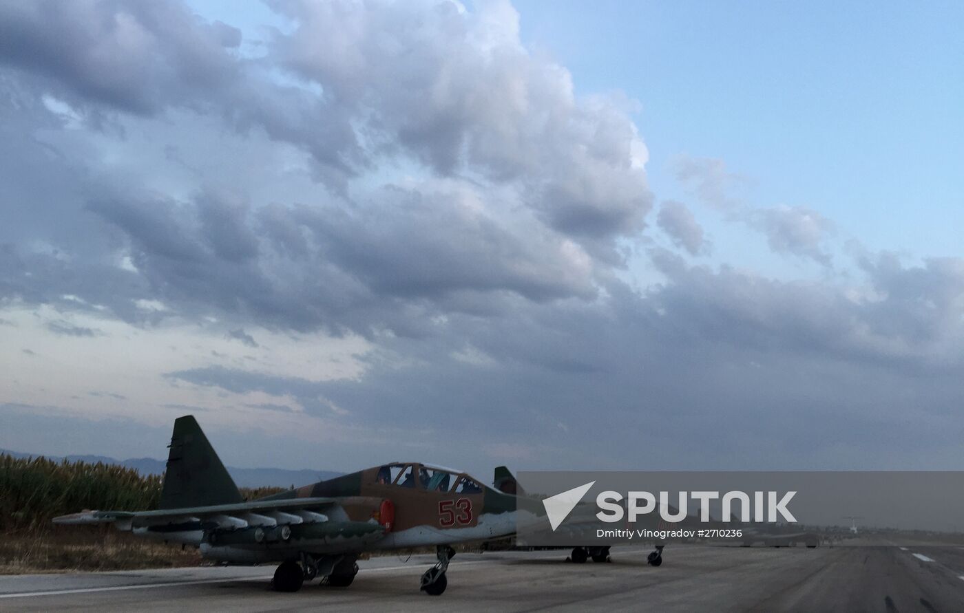 Russian Sukhoi jets at airfield near Latakia