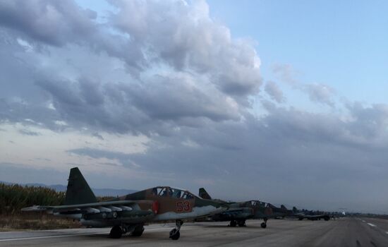 Russian Sukhoi jets at airfield near Latakia