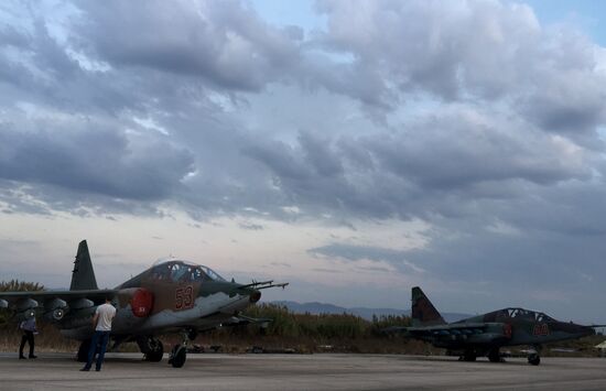 Russian Sukhoi jets at airfield near Latakia