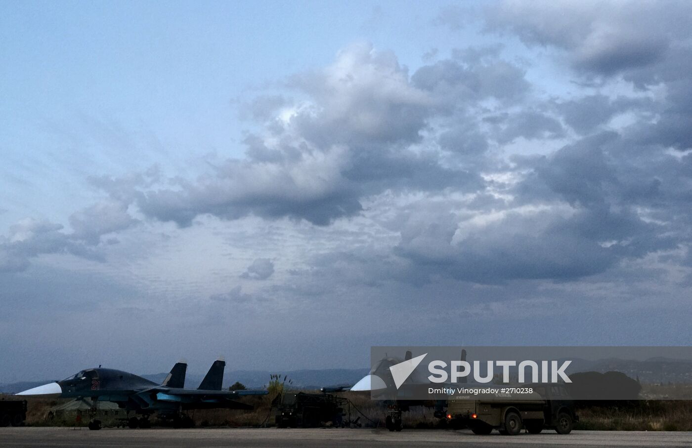 Russian Sukhoi jets at airfield near Latakia