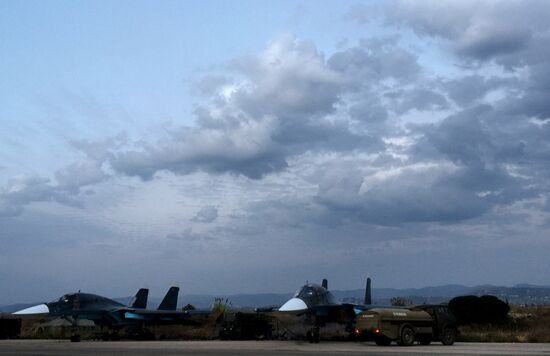 Russian Sukhoi jets at airfield near Latakia