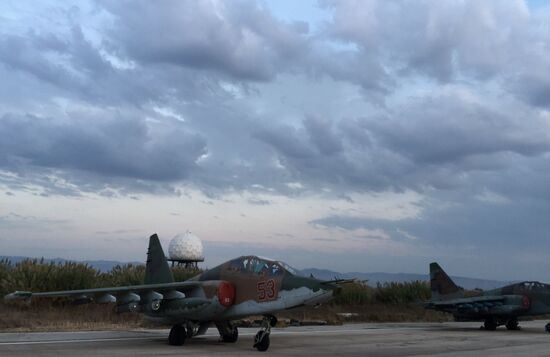 Russian Sukhoi jets at airfield near Latakia