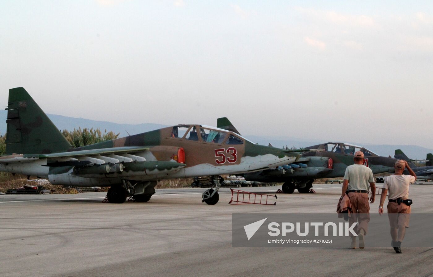 Russian warplanes at an airfield near Latakia