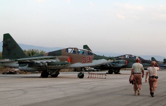 Russian warplanes at an airfield near Latakia