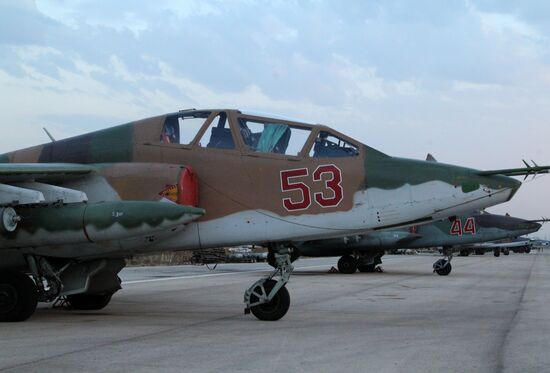 Russian warplanes at an airfield near Latakia