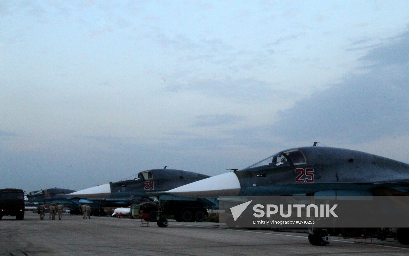 Russian warplanes at an airfield near Latakia