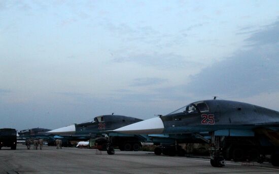 Russian warplanes at an airfield near Latakia
