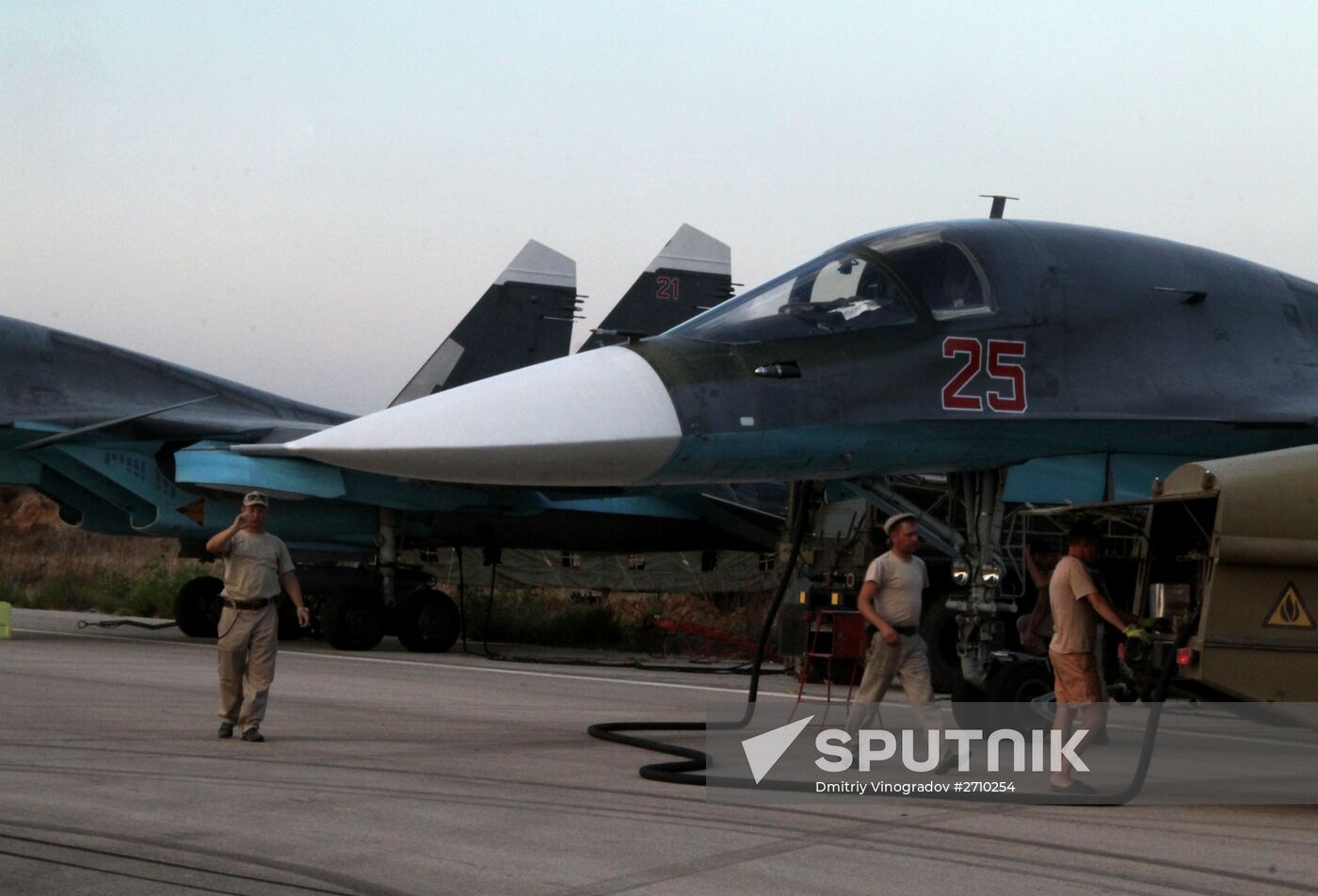 Russian warplanes at an airfield near Latakia