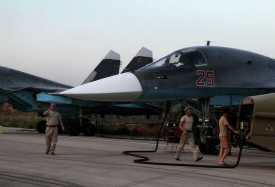 Russian warplanes at an airfield near Latakia