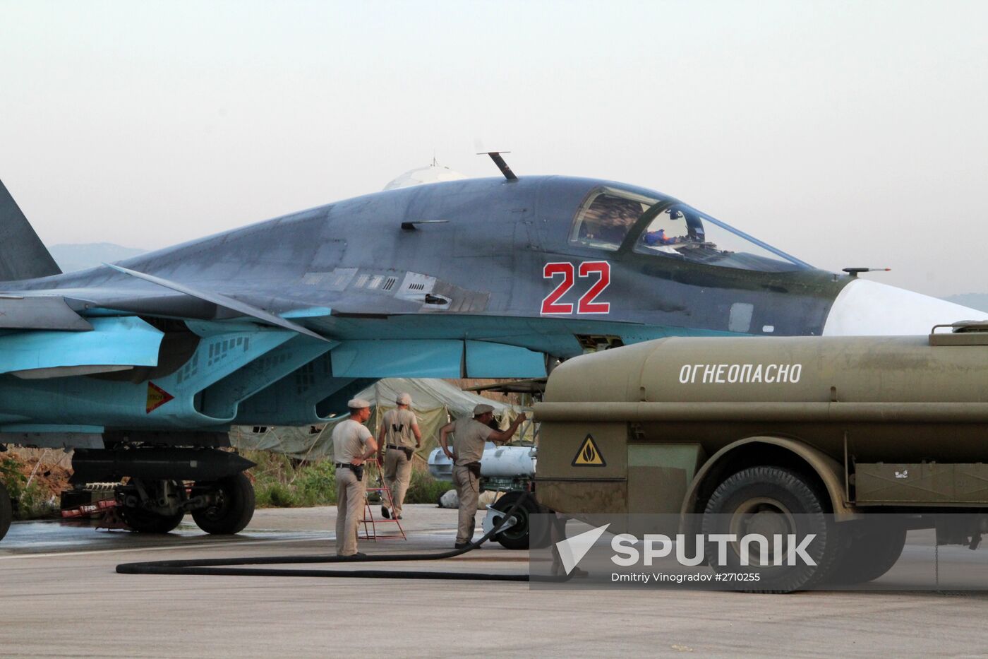 Russian warplanes at an airfield near Latakia