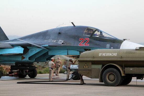 Russian warplanes at an airfield near Latakia