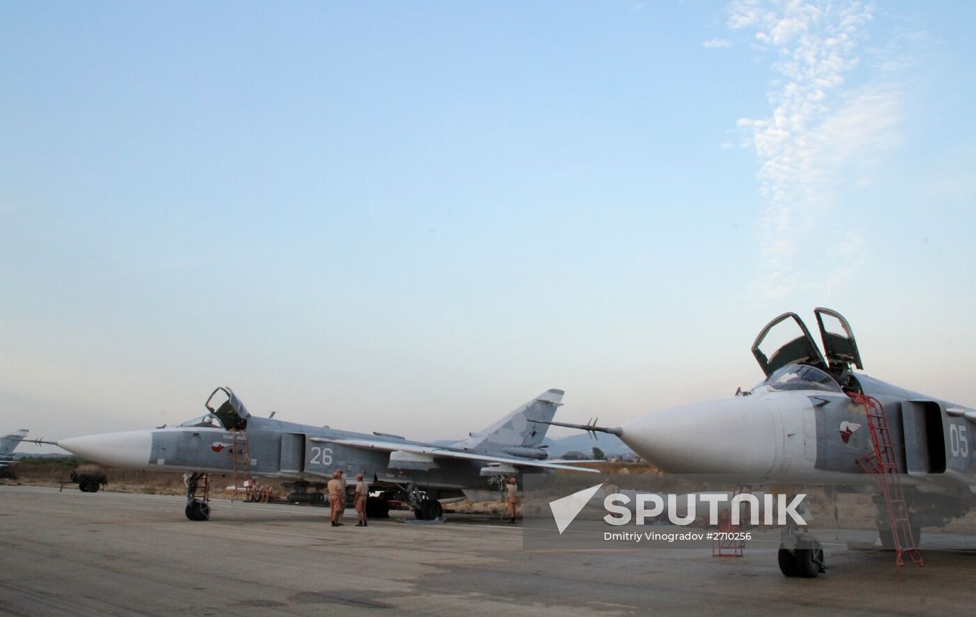 Russian warplanes at an airfield near Latakia