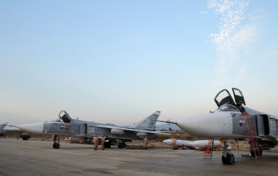 Russian warplanes at an airfield near Latakia