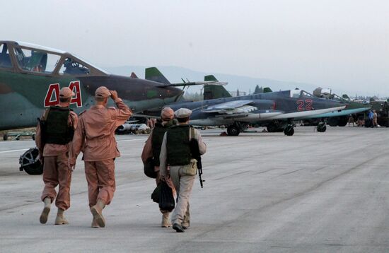 Russian warplanes at an airfield near Latakia