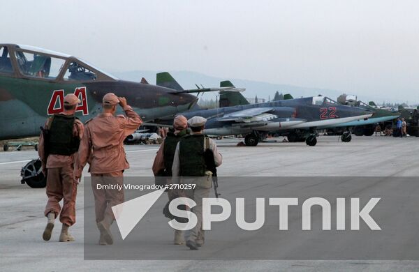 Russian warplanes at an airfield near Latakia