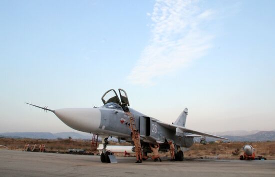 Russian warplanes at an airfield near Latakia