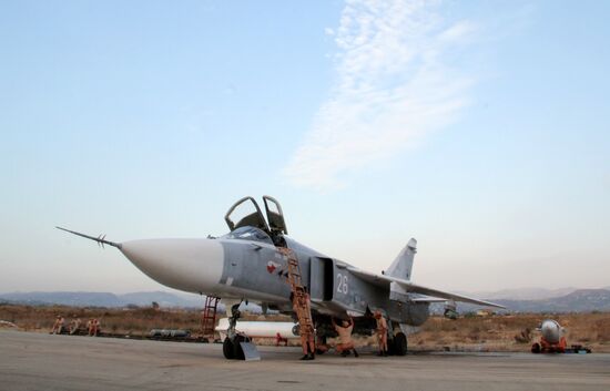 Russian warplanes at an airfield near Latakia