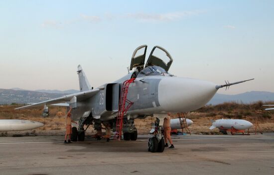 Russian warplanes at an airfield near Latakia
