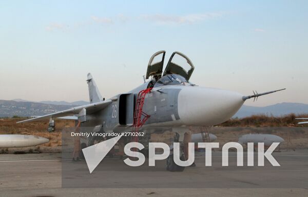 Russian warplanes at an airfield near Latakia