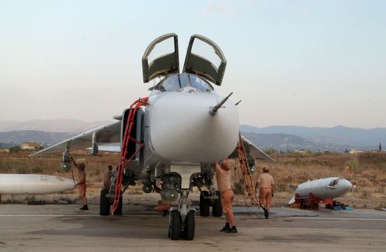 Russian warplanes at an airfield near Latakia