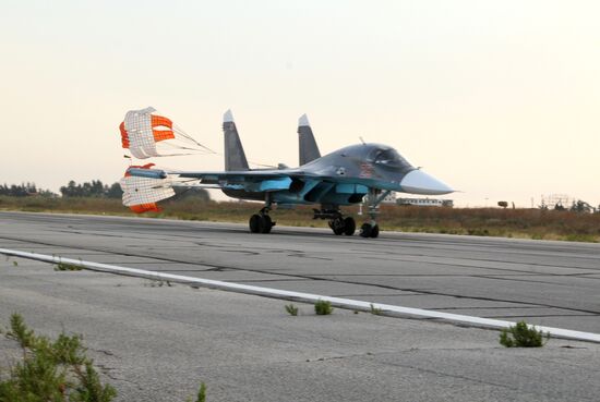 Russian warplanes at an airfield near Latakia