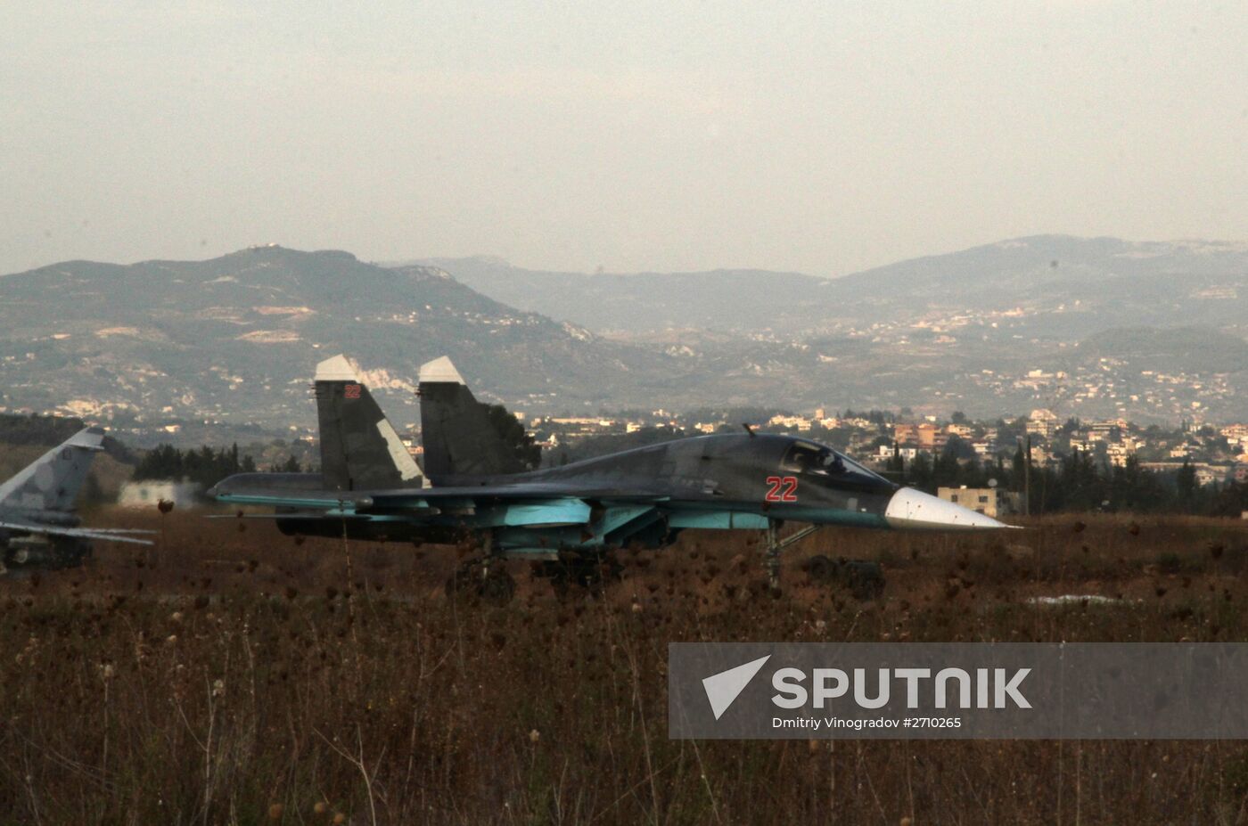 Russian warplanes at an airfield near Latakia