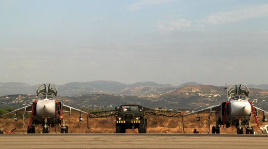 Russian warplanes at an airfield near Latakia