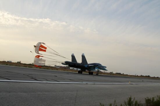 Russian Sukhoi jets at airfield near Latakia