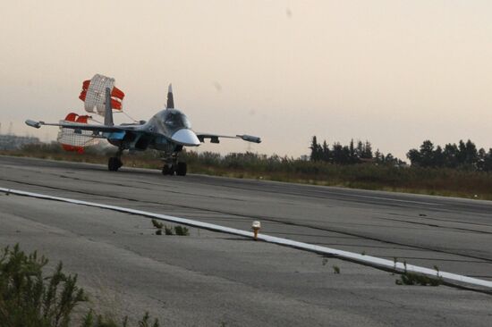 Russian Sukhoi jets at airfield near Latakia
