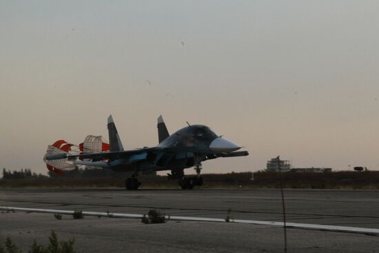 Russian Sukhoi jets at airfield near Latakia