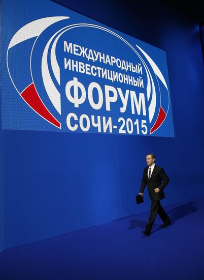 Prime Minister Dmitry Medvedev speaks at plenary meeting during Sochi-2015 forum