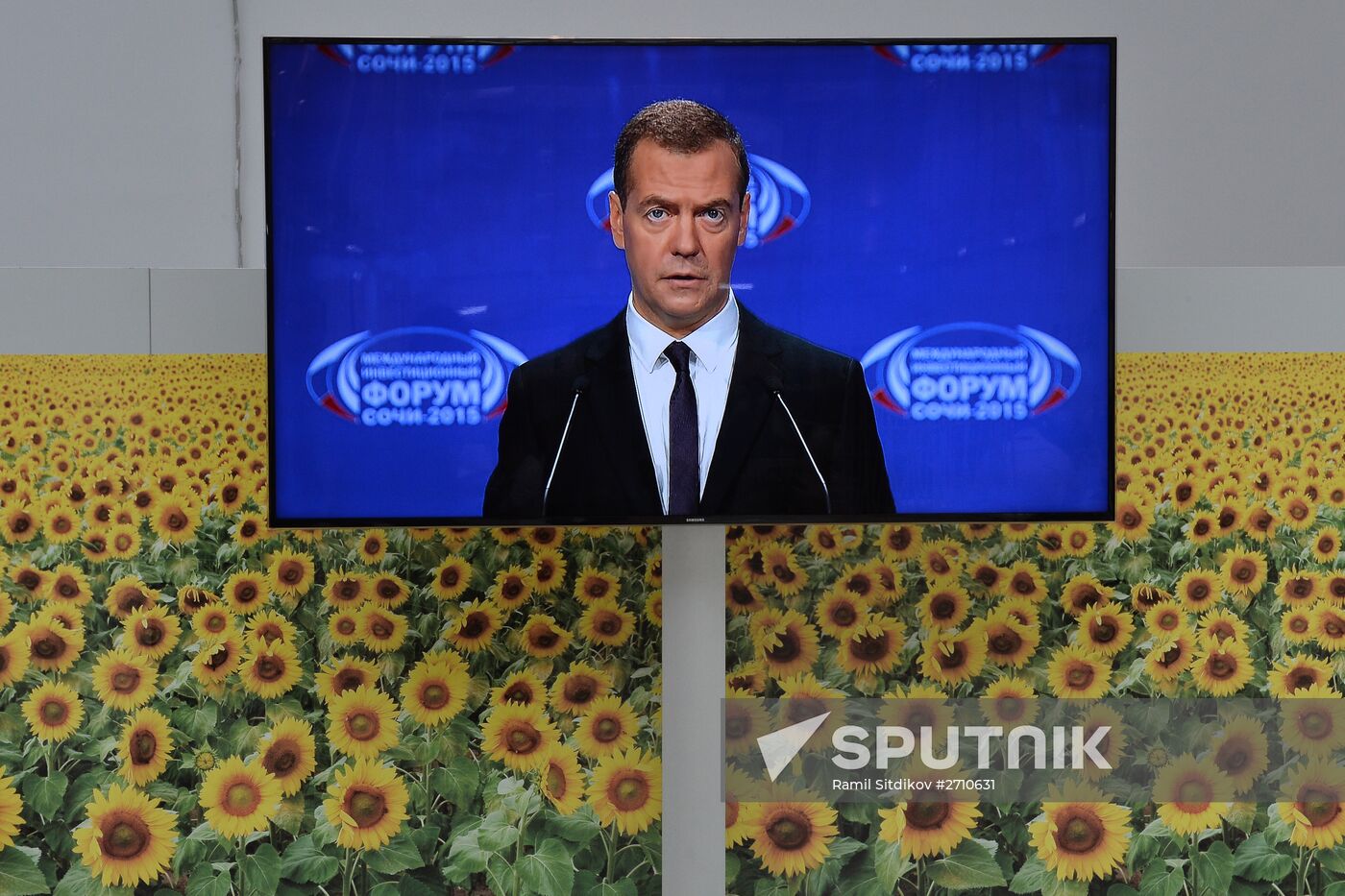 Prime Minister Dmitry Medvedev addresses plenary meeting during Sochi-2015 forum