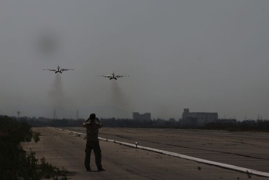 Russian war planes at Hmeimim base in Syria