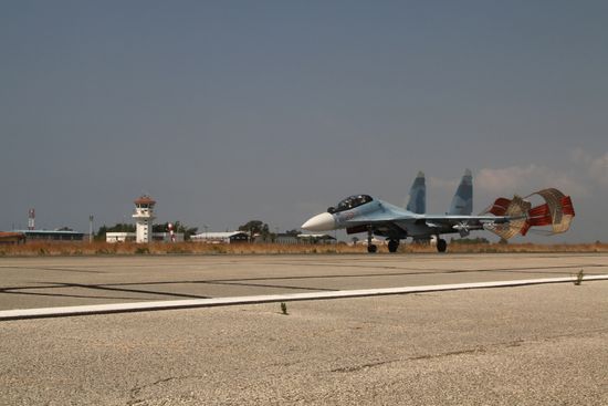 Russian war planes at Hmeimim base in Syria
